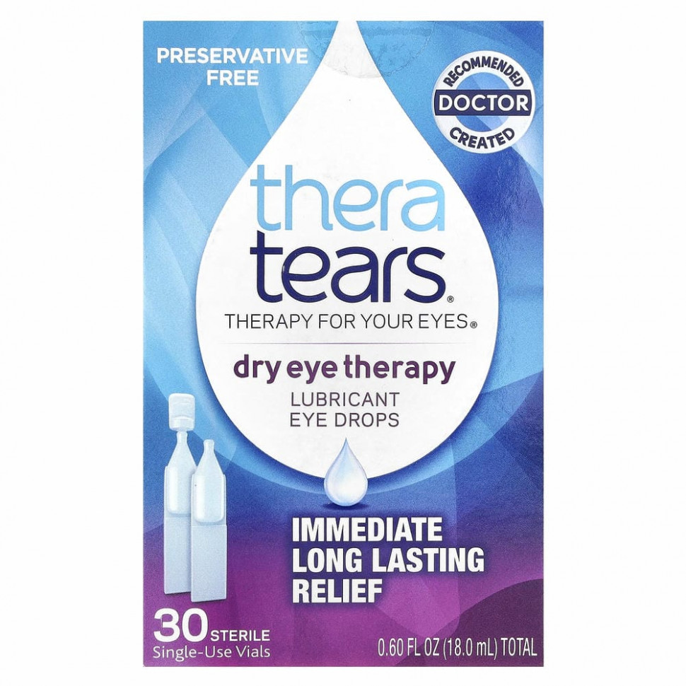 TheraTears, Dry Eye Therapy, глазные капли со смазкой, 30 стерильных одноразовых флаконов