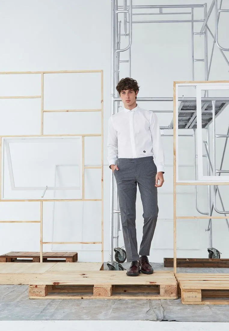 BROWNE & CO. White Browne Collar  Long Sleeves Hidden Placket Shirt