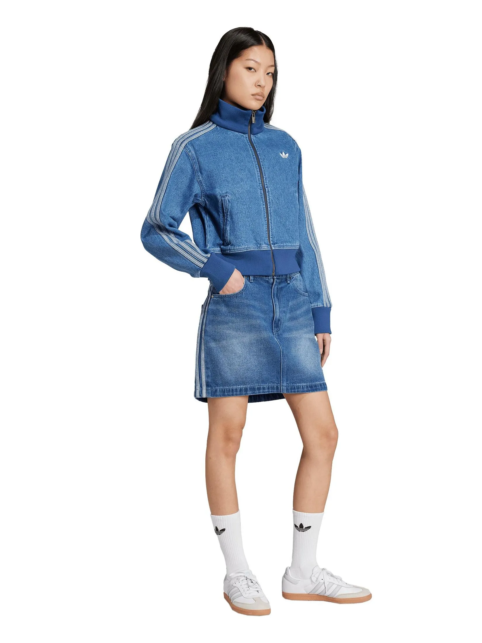 ADIDAS Women Mini Skirt Adicolor 3-Stripes Denim JW2649 Blue / Indigo Denim