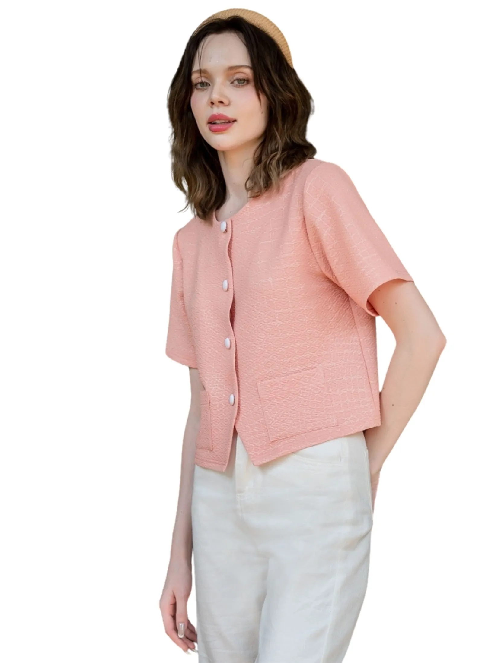 AMILA Women Blouse Short Sleeves Spun Spendex Orange