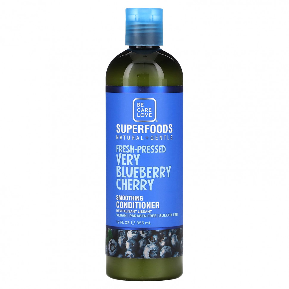 Be Care Love, Superfoods, натуральный и нежный, разглаживающий кондиционер, свежий отжим с черникой и вишней, 355 мл (12 жидк. Унций)