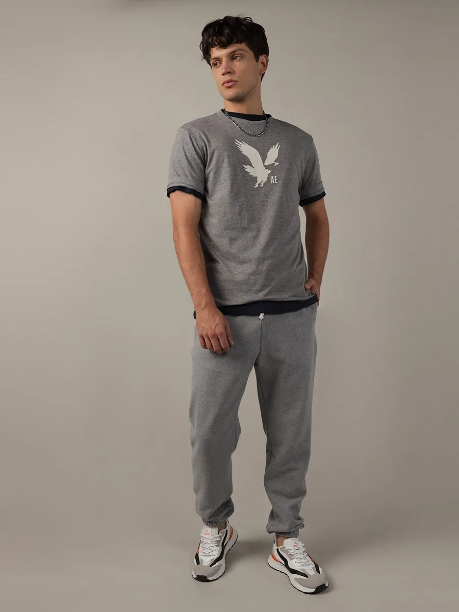 AMERICAN EAGLE MEN G SS CORE BRAND SET IN TEE- CVC FAUX HTHR + SERIOUSLY SOFT WASH 006 HEATHER GRAY