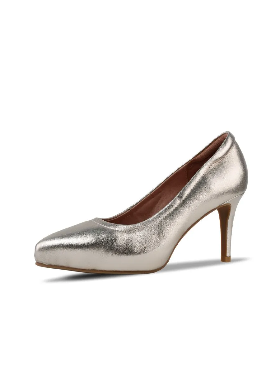 SIRENA Champagne Gold Leather Court Shoes Pointed Toe High Heel 3 inch Cinderella+Platform 15mm