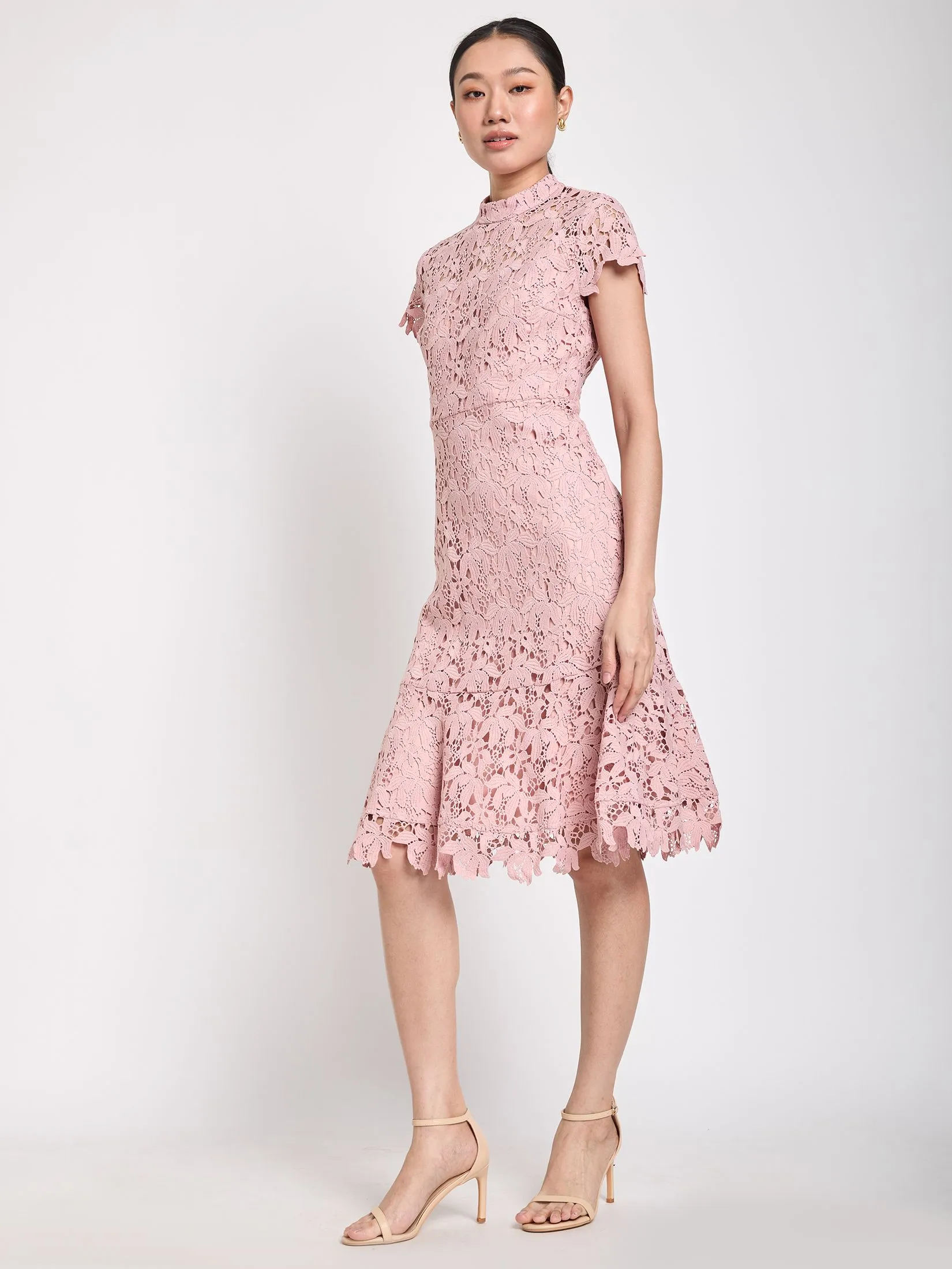 EXPRESSIONS EVENING Women Midi Dress With Mock Neck and Fishtail Skirt