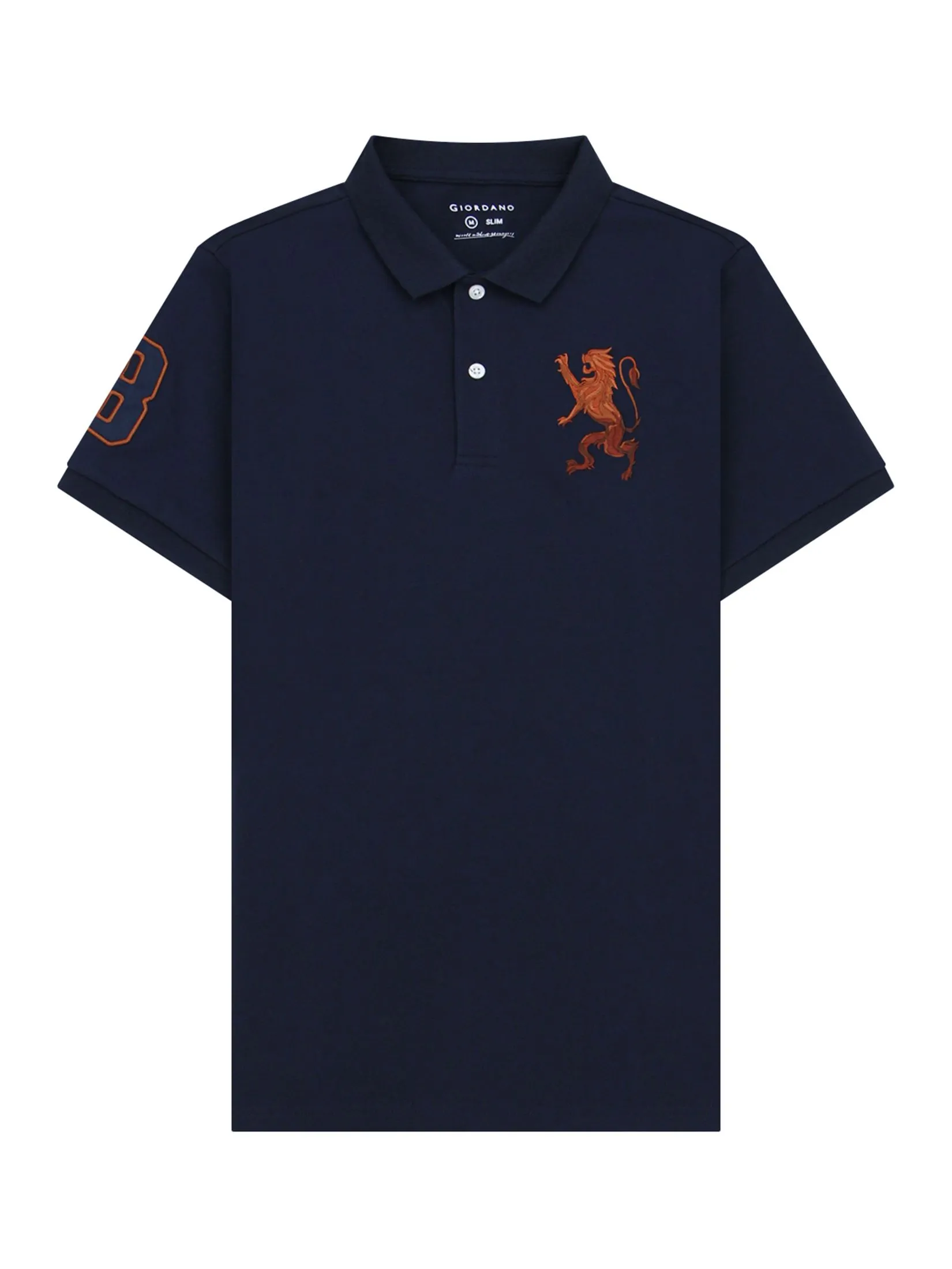 GIORDANO Men's Lycra Pique Embroidery Polo (3D Lion) Signature navy