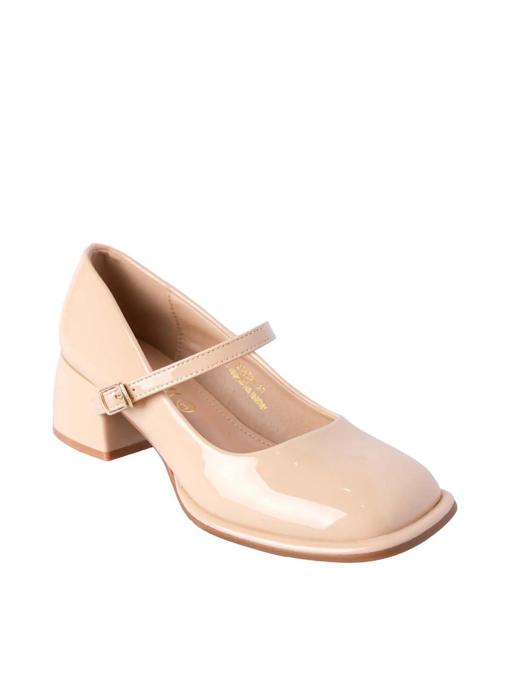 VILLAINS SF GERBERA Women's Comfort Mary-Jane Heels BEIGE PATENT