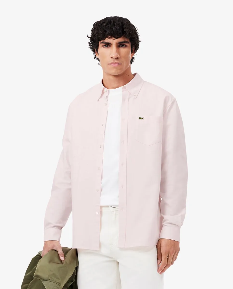 LACOSTE Regular Fit Long Sleeved Oxford Shirt Pink