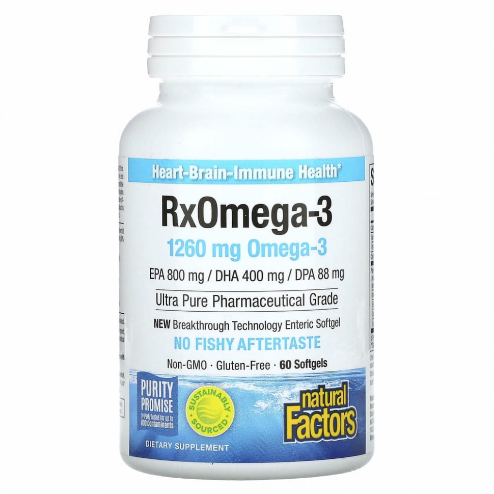 Natural Factors, RxOmega-3, 630 мг, 60 капсул Enteripure