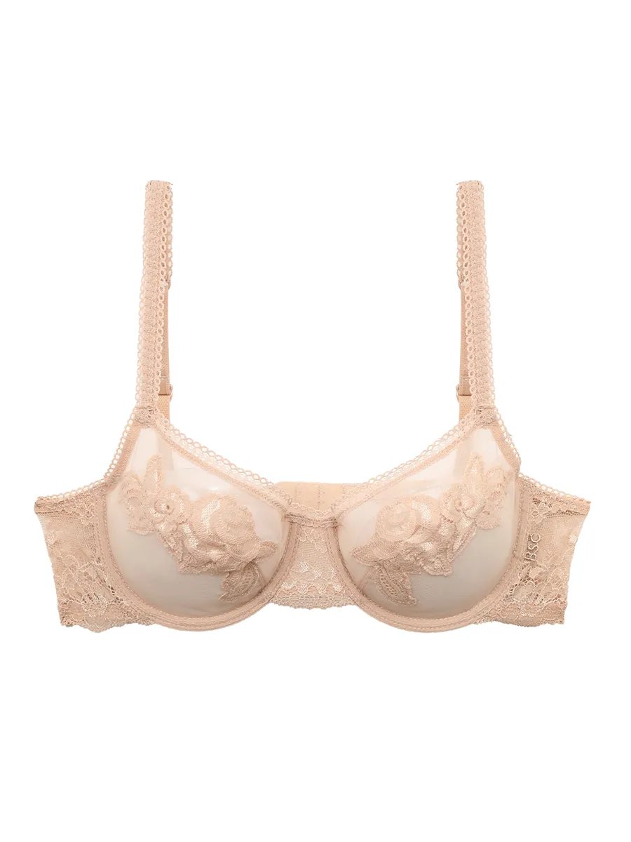 BSC LINGERIE Women Bra Sexy Lace See Through wire BB1453BE Beige Size - 32B