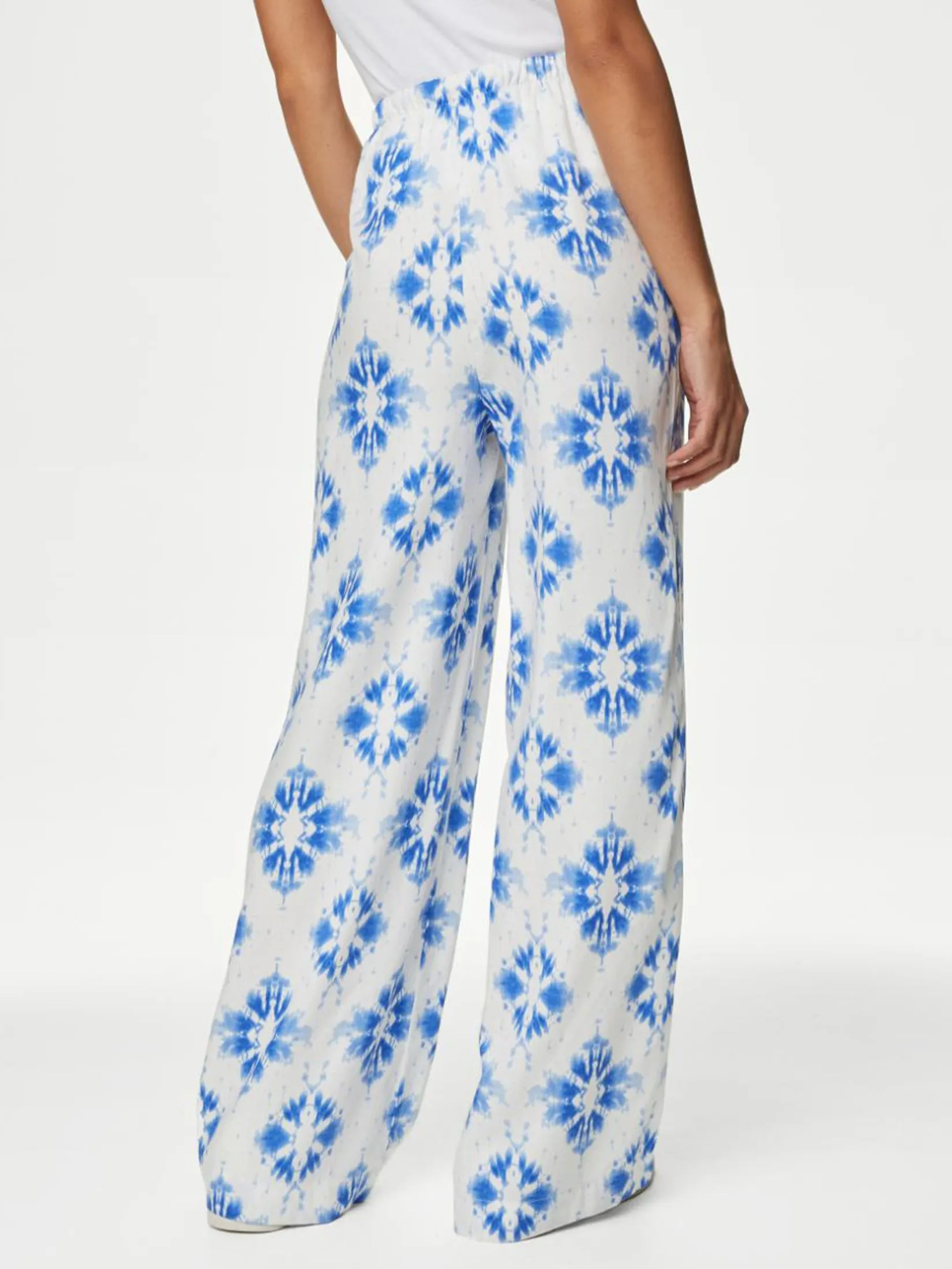 MARKS & SPENCER Women Trousers Wide Leg Floral Elasticated Waisted