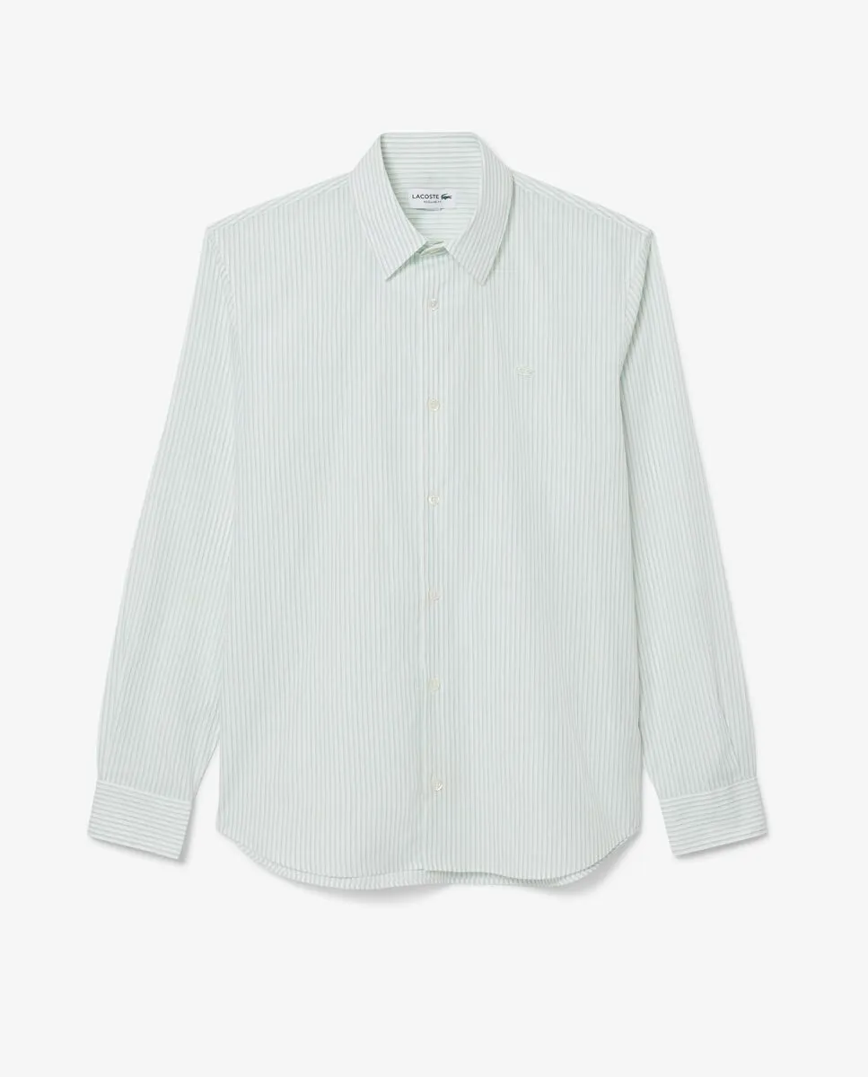 LACOSTE Regular Fit Striped Poplin Shirt White Size - 38