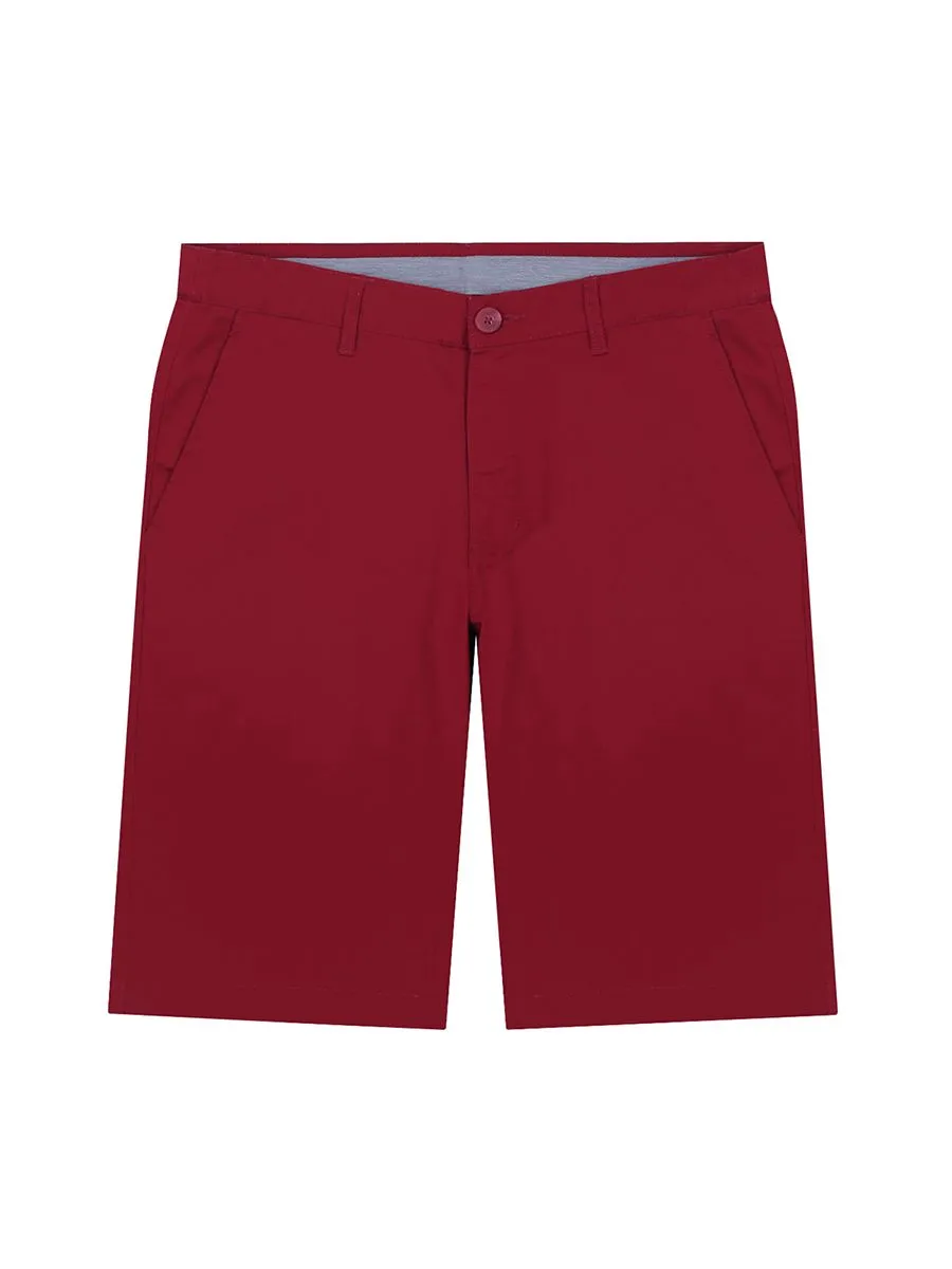 GIORDANO Men's Cotton Slim Hidden Comfort Bermuda (180° Expandable Waistband) Biking red