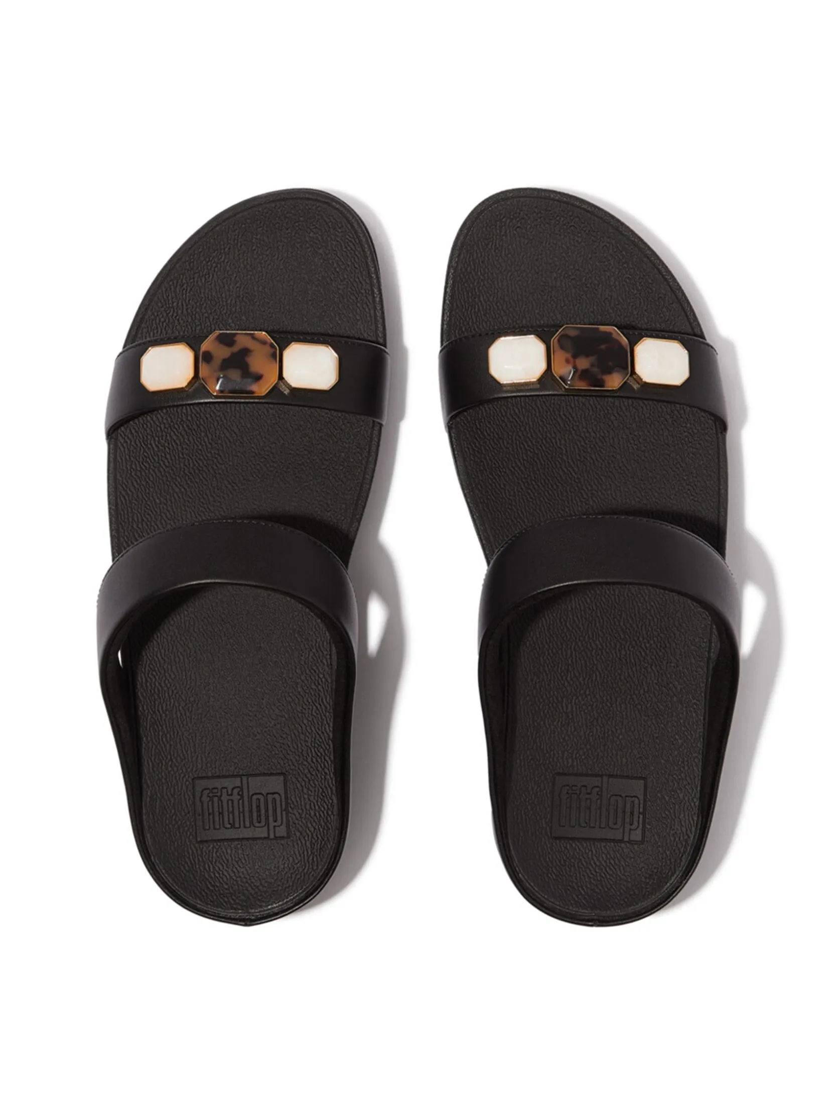 FitFlop™ WOMEN'S FINO MULTI-STONE LEATHER SLIDE BLACK