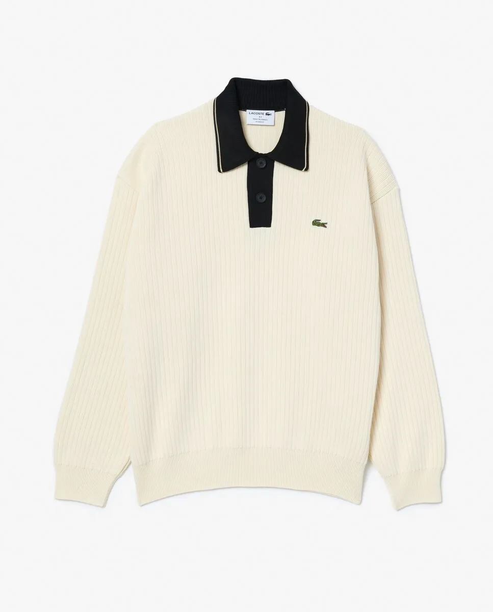 LACOSTE French Made Relaxed Fit Polo Sweater White