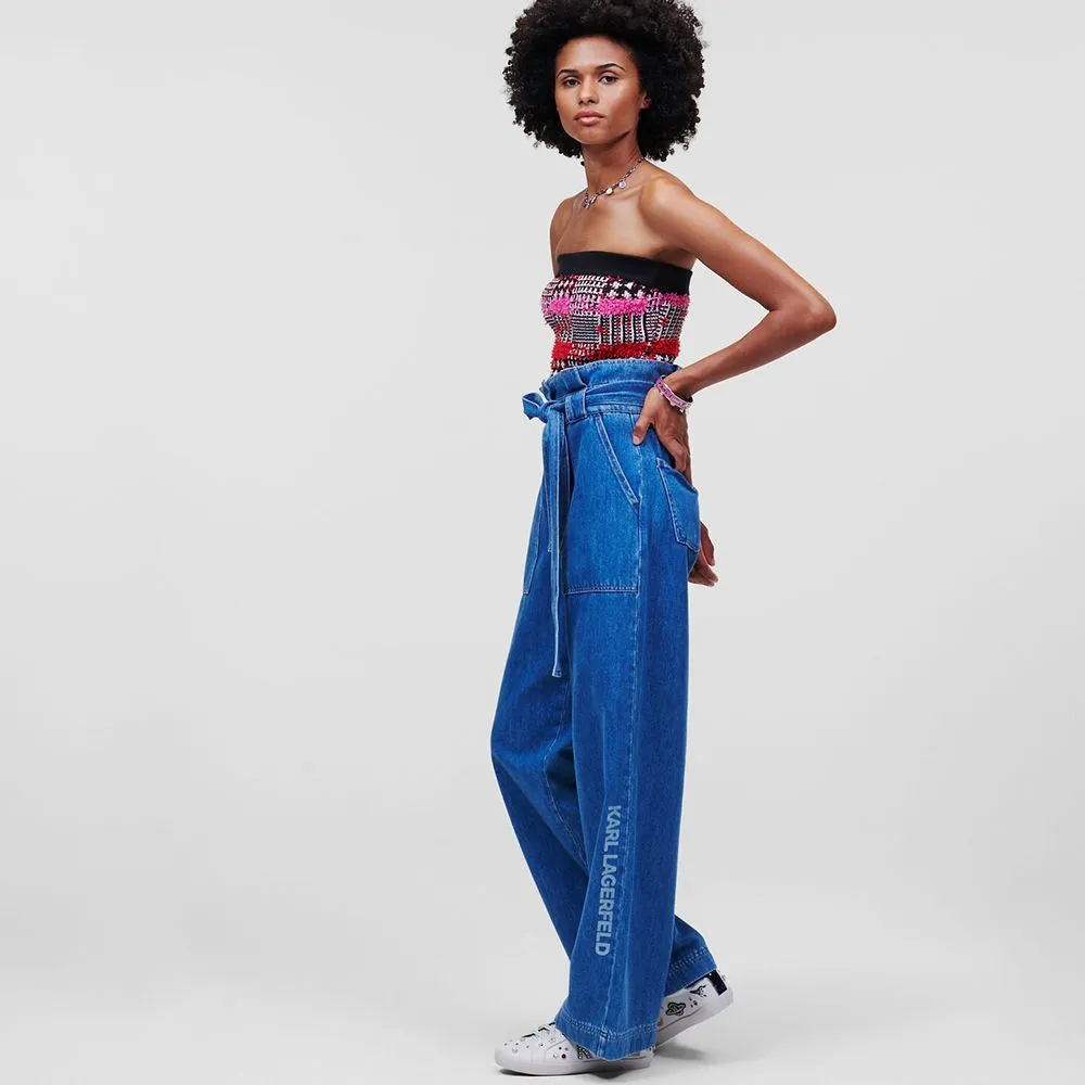 KARL LAGERFELD BOUCLÉ TUBE TOP BOUCLE PINK CHECK