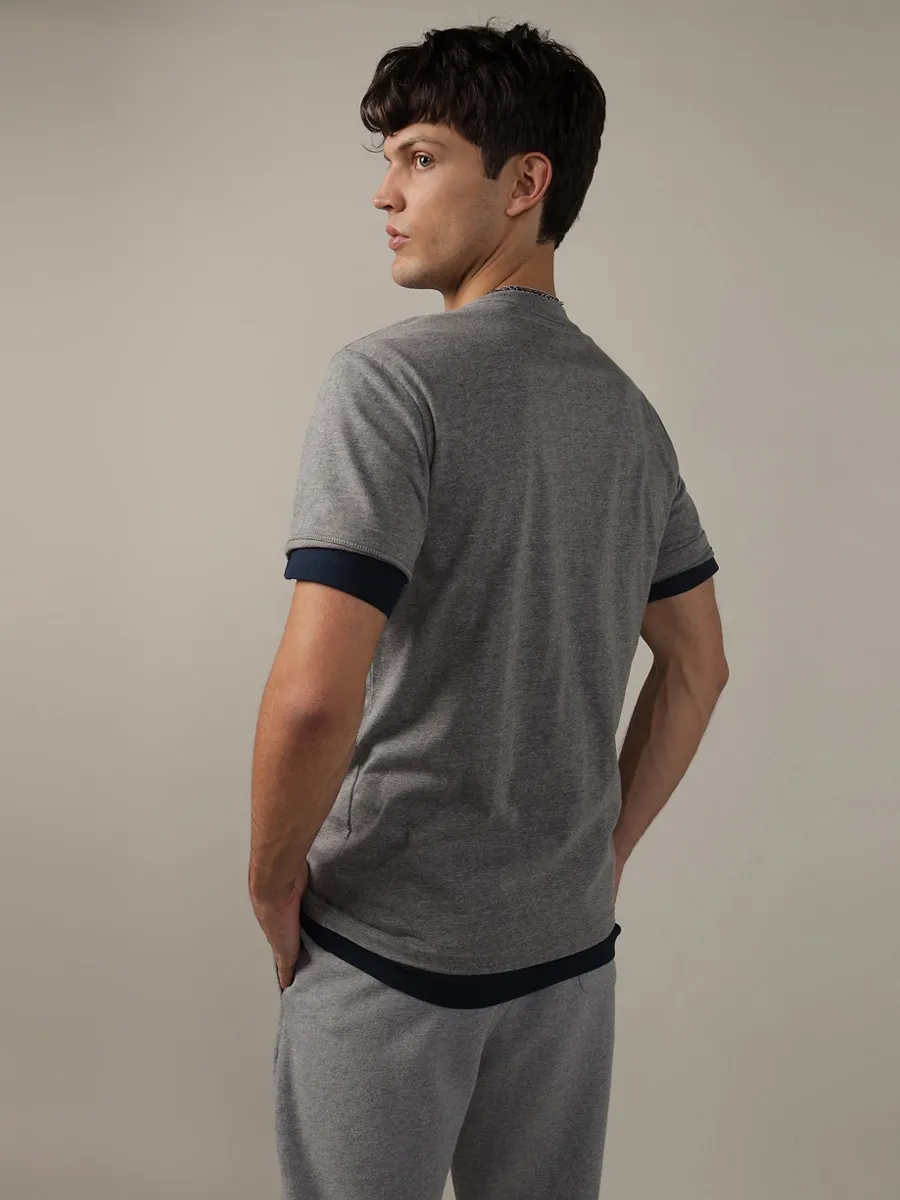 AMERICAN EAGLE MEN G SS CORE BRAND SET IN TEE- CVC FAUX HTHR + SERIOUSLY SOFT WASH 006 HEATHER GRAY