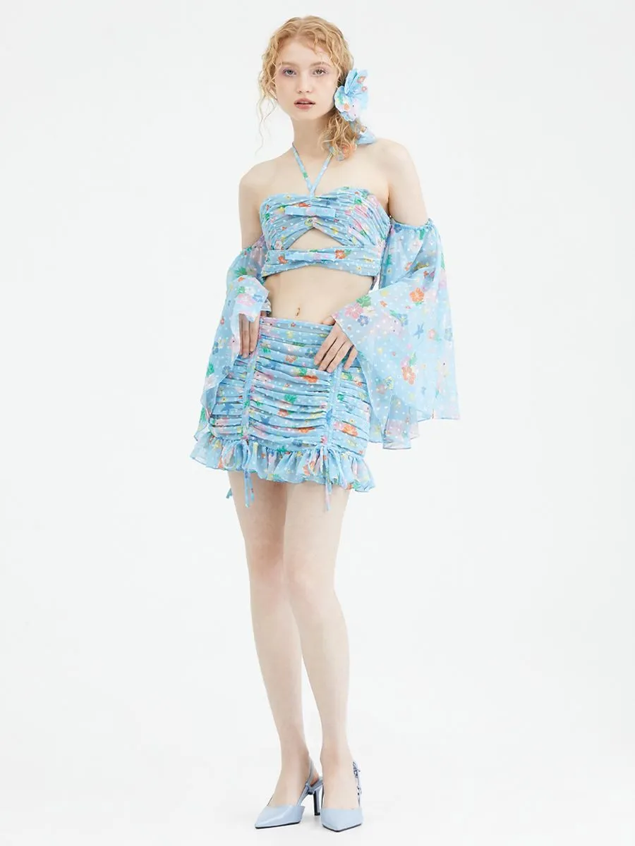 KLOSET (SSD23)Under the sea Ruched skirt Blue