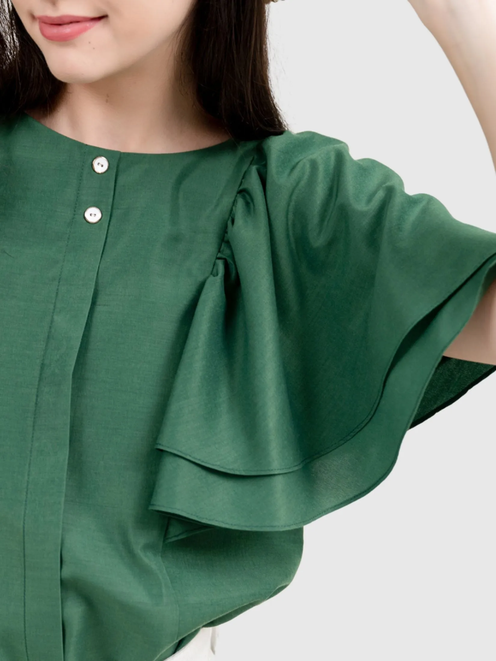 AMILA Women Blouse Short Sleeves Cotton Silk Green