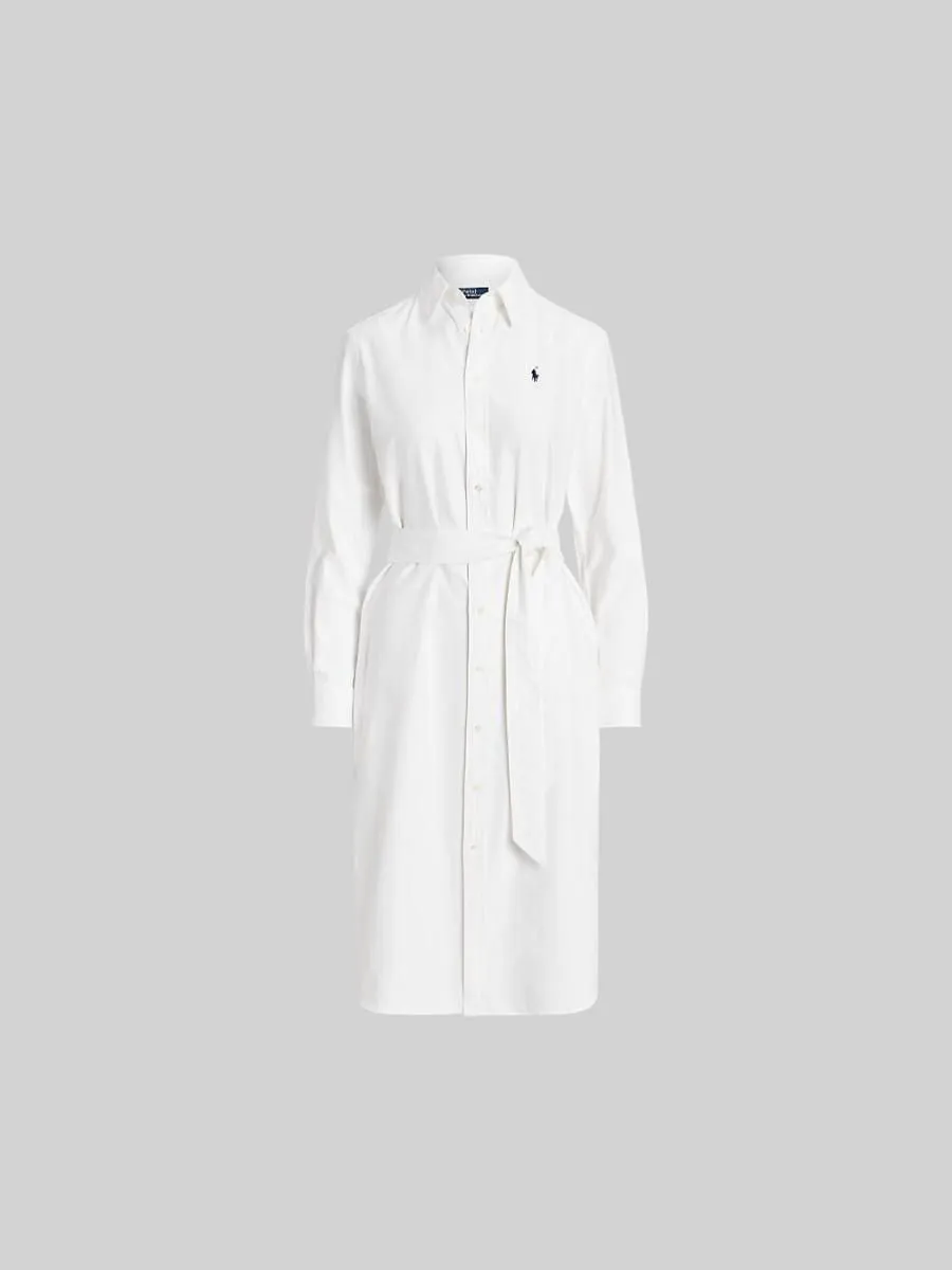 POLO RALPH LAUREN Women Dress-Belted Cotton Oxford Shirtdress-White
