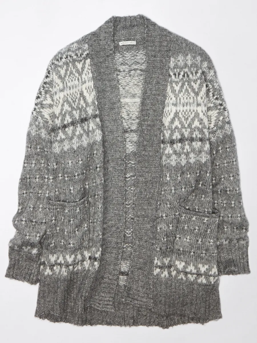 AMERICAN EAGLE WOMEN 1112 FAIR ISLE NON CLOSURE CARDI 050 GREY