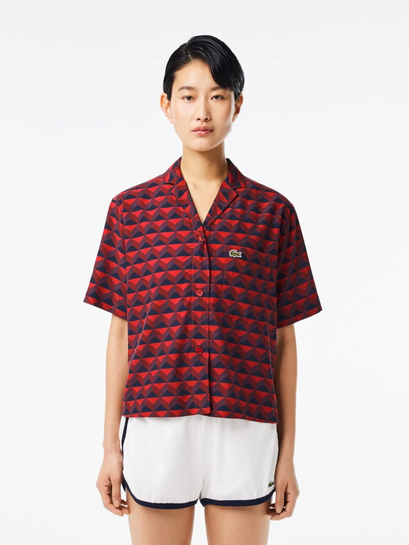 LACOSTE Oversized Short Sleeved Print Shirt Red Size - 40 EU