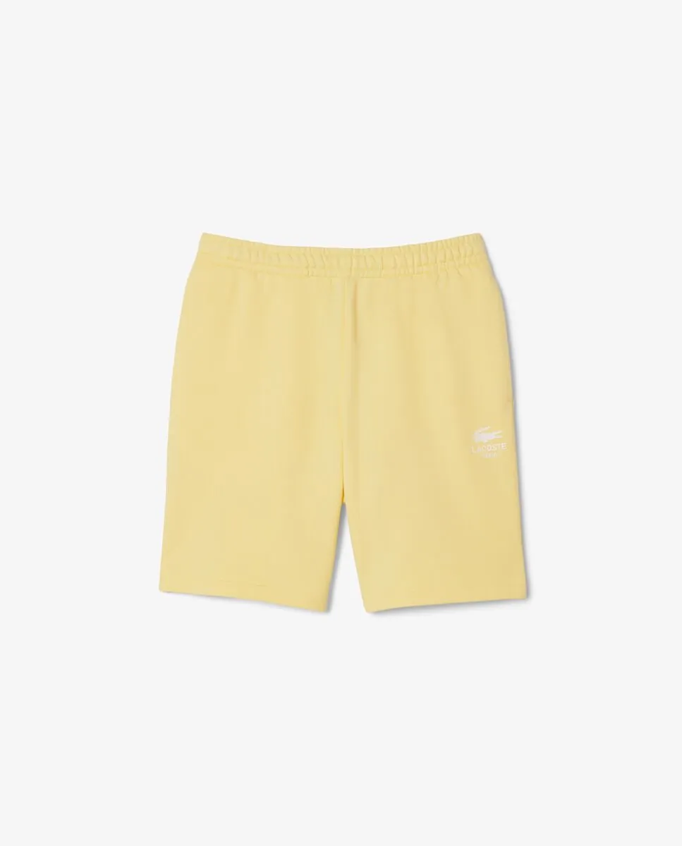 LACOSTE Printed Cotton Fleece Shorts Yellow