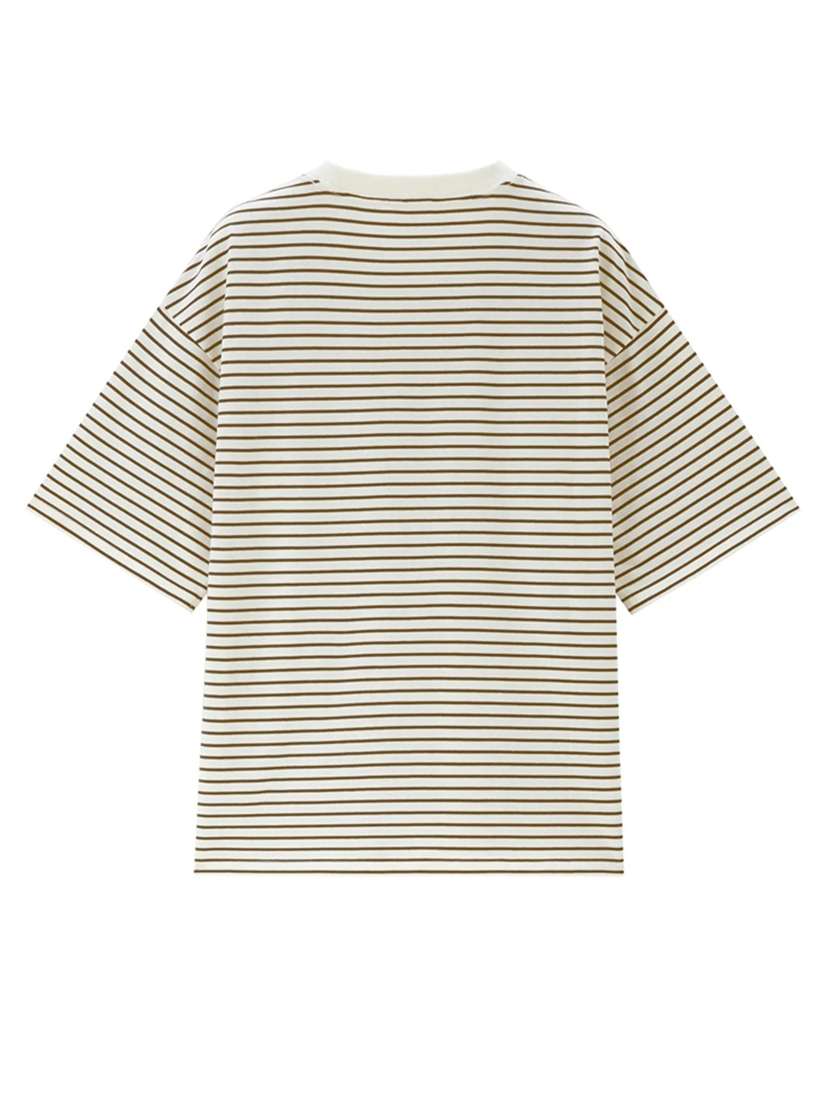 GIORDANO Women's Beau Monde Loose Stripe T-Shirt Khaki Tea Brown