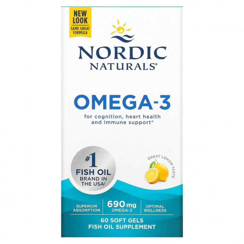 Nordic Naturals, Омега-3, с лимонным вкусом, 345 мг, 60 капсул - NOR-01760-120 шт.