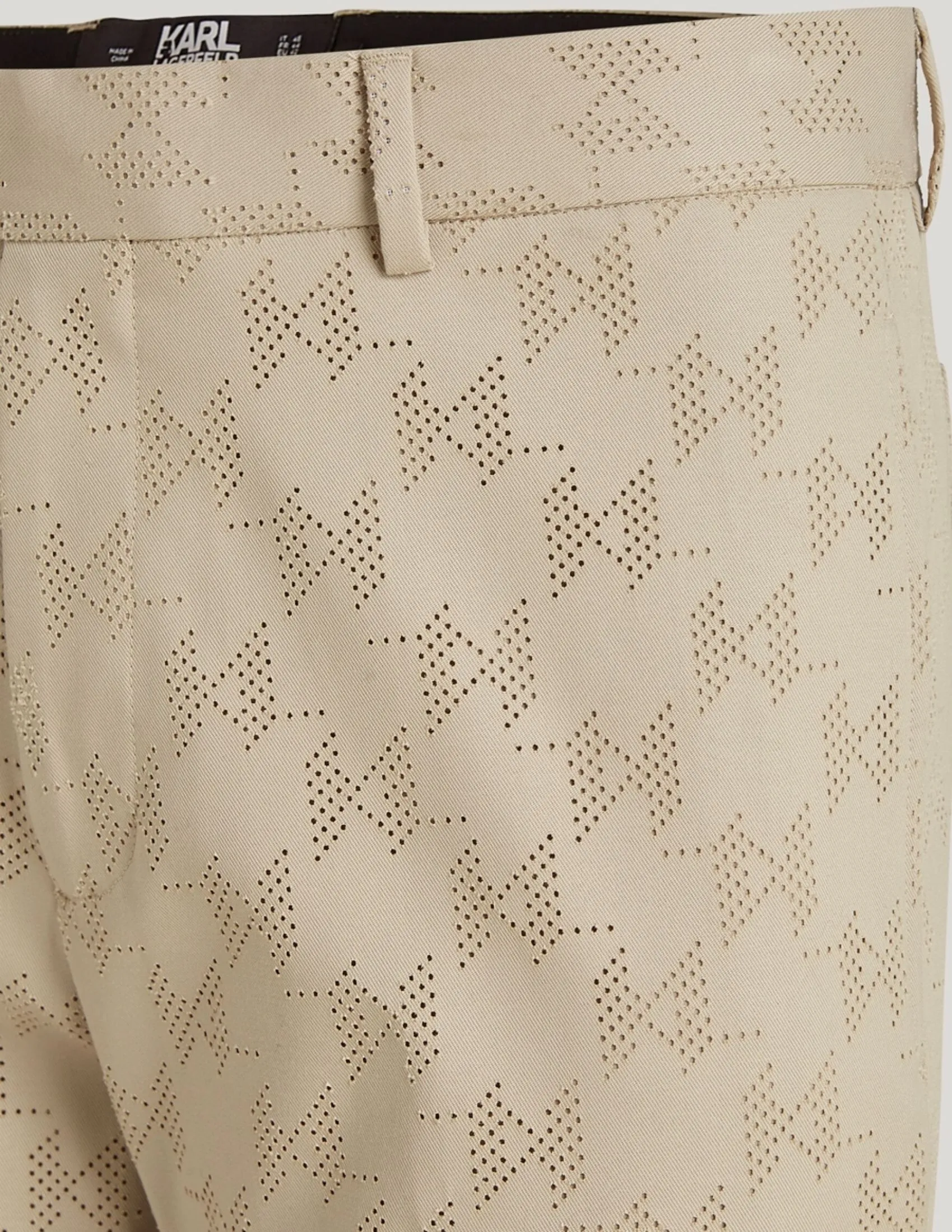 KARL LAGERFELD RTW-1 HUN'S PICK KL PERFORATED MEN PANTS HUMMUS
