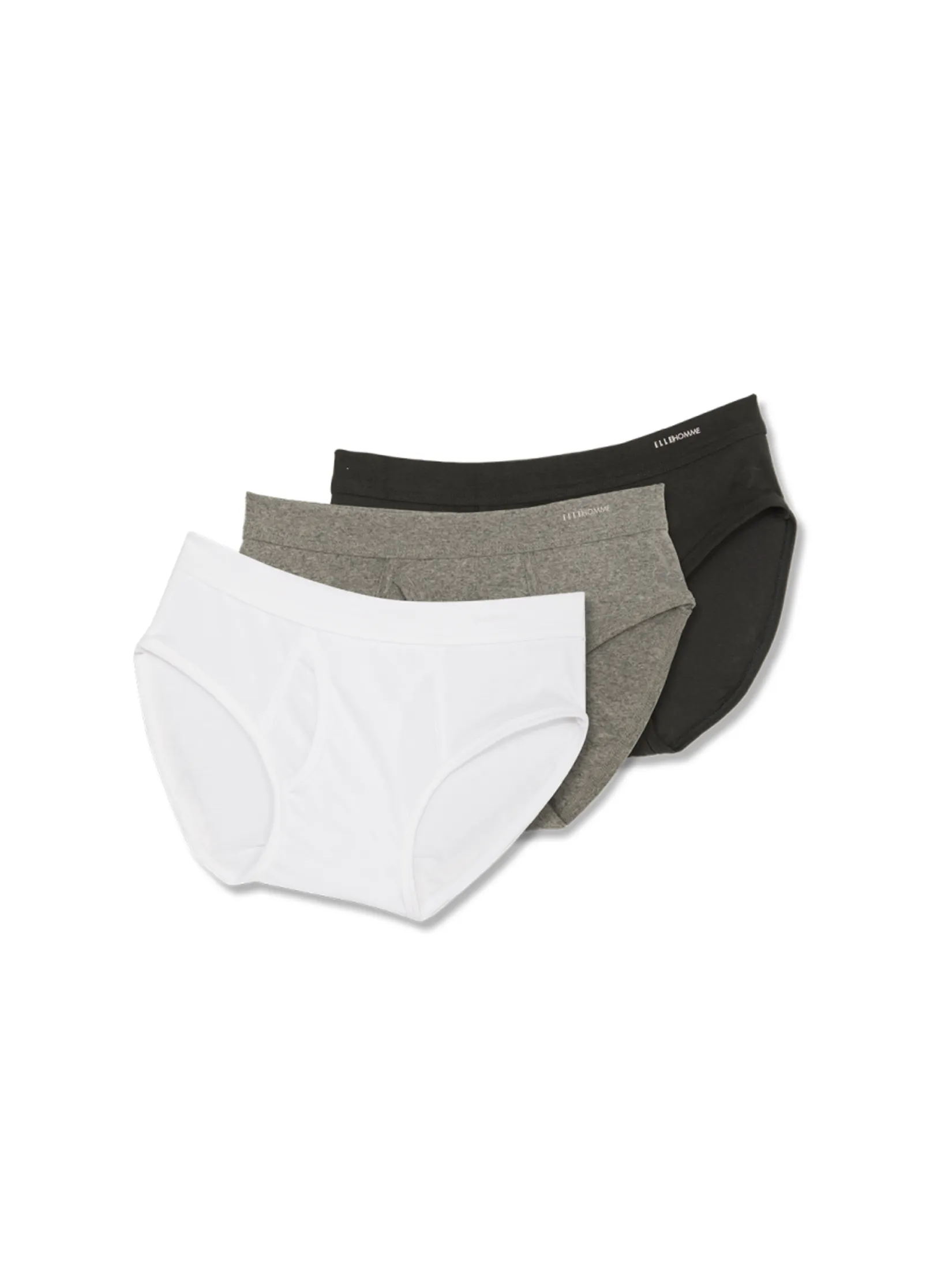 ELLE HOMME Men BRIEF Underwear KUB2001 Cotton 100% PACK 3 Pcs. - Black/Grey/White