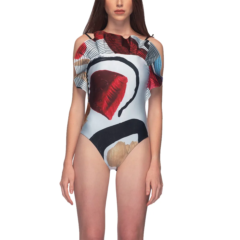 ANGELYS BALEK Multicolor Print Ruffle Women Swimsuit Size - L