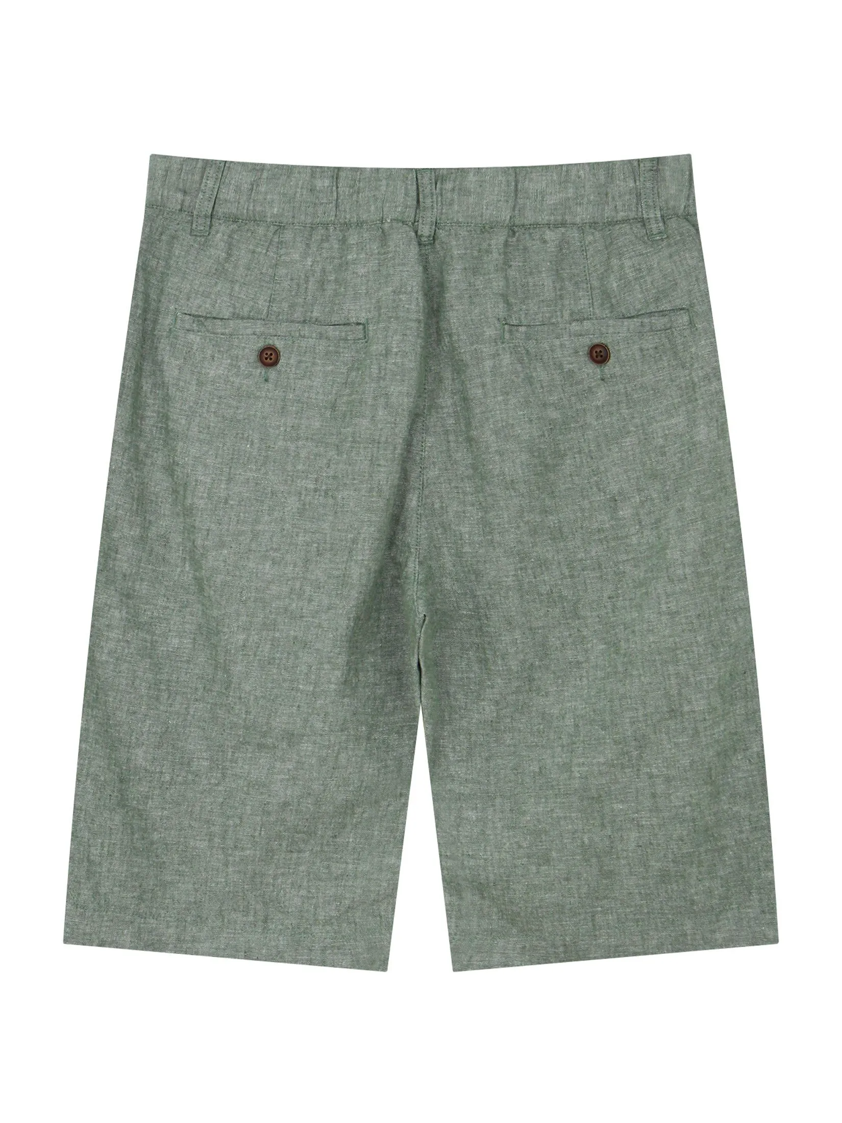 GIORDANO Men's Slim Linen Bermuda Shorts Dark green x White
