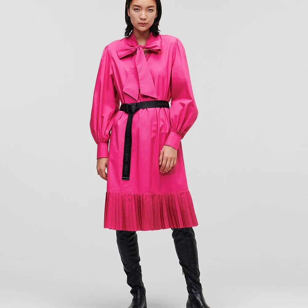 KARL LAGERFELD KL Pleated Hem Shirt Dress Fuchsia