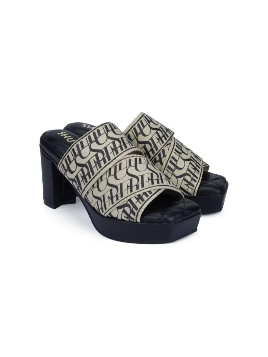 SHU WOMEN  PALETTE SOFT 3.5" SIGNET ON CANVAS HEELS - BLACK