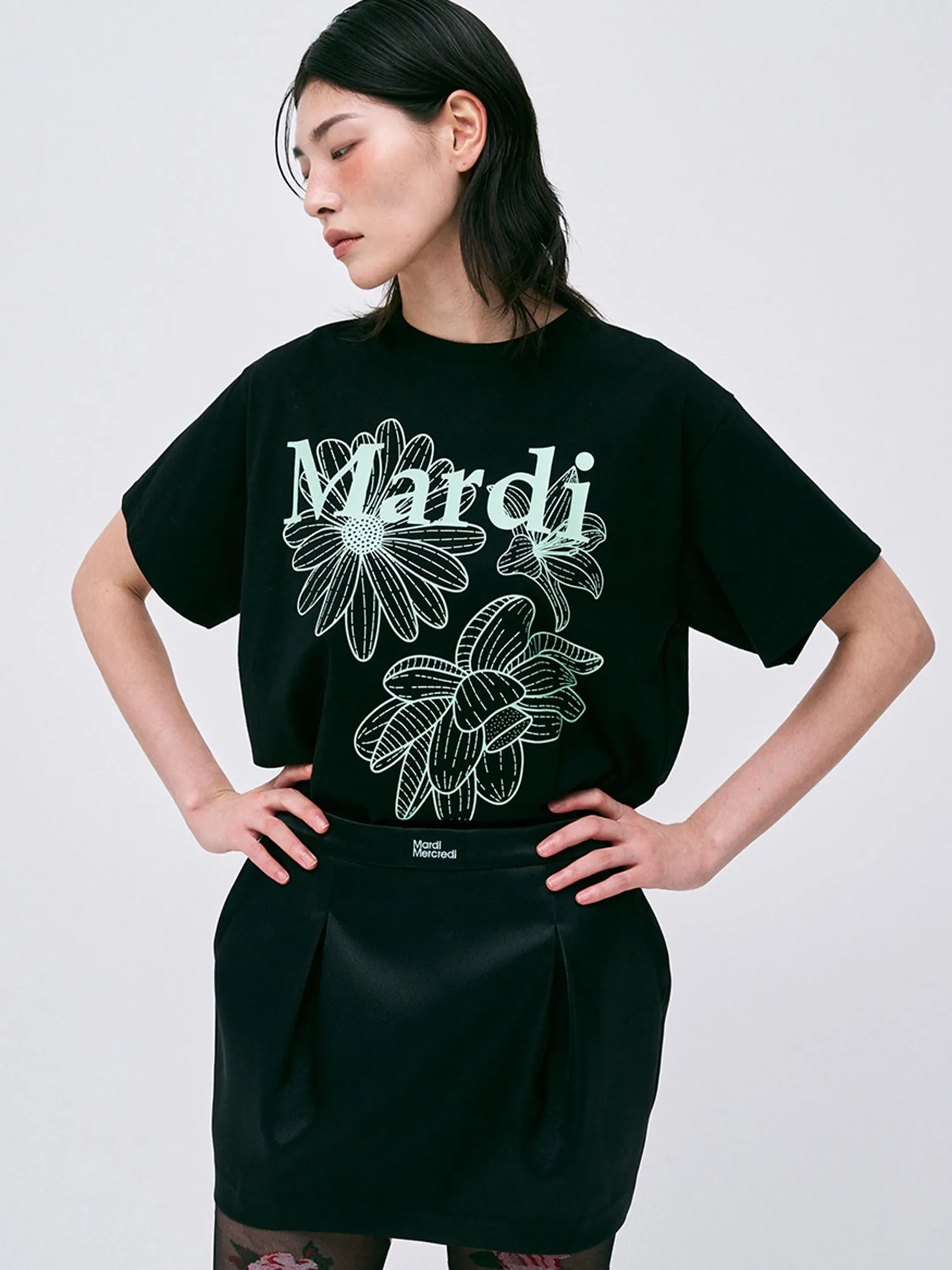 MARDI MERCREDI Satin Mini Pegged Skirt Black S