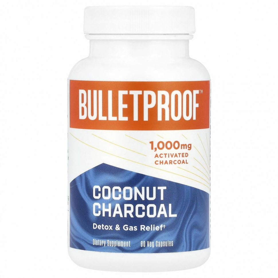 BulletProof, кокосовый уголь, средство для выведения токсинов и газов, 1000 мг, 90 вегетарианских капсул
