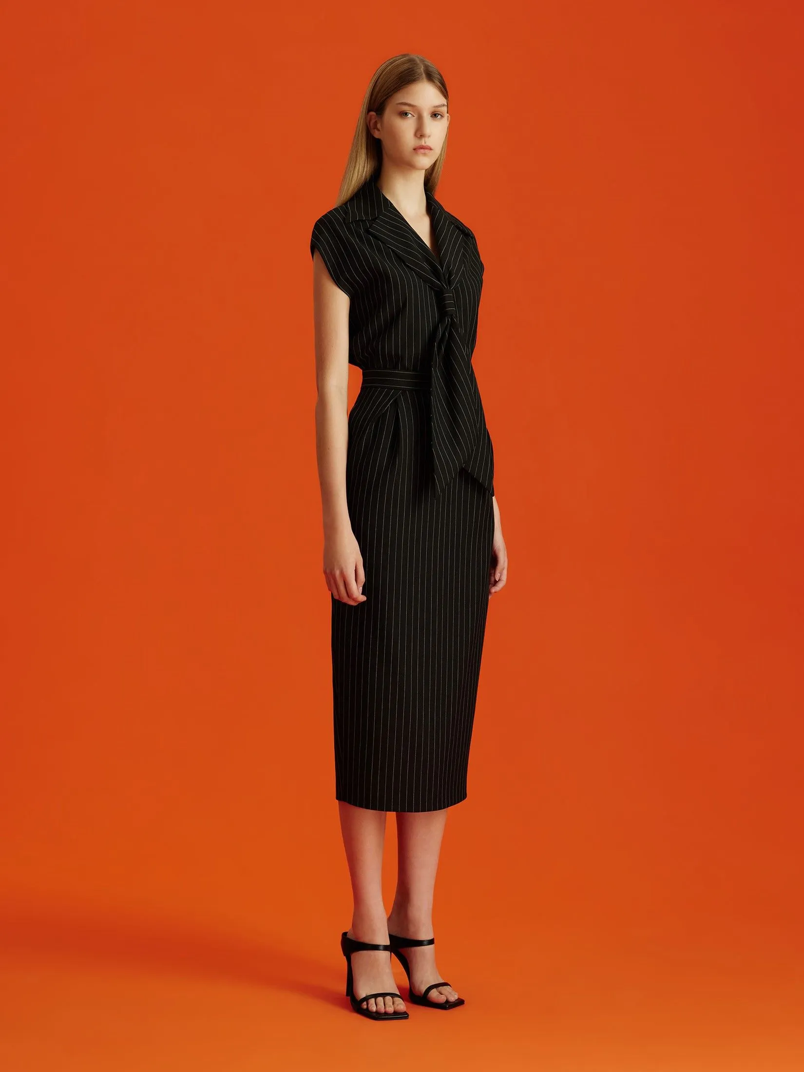 ASAVA (AW24) Pinstriped Women Midi Skirt Black