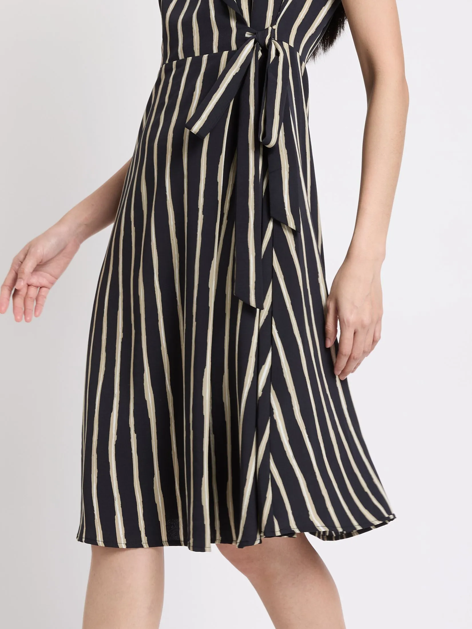 NEXT PHASE Women Dress Tie Belt Vertical Stripe