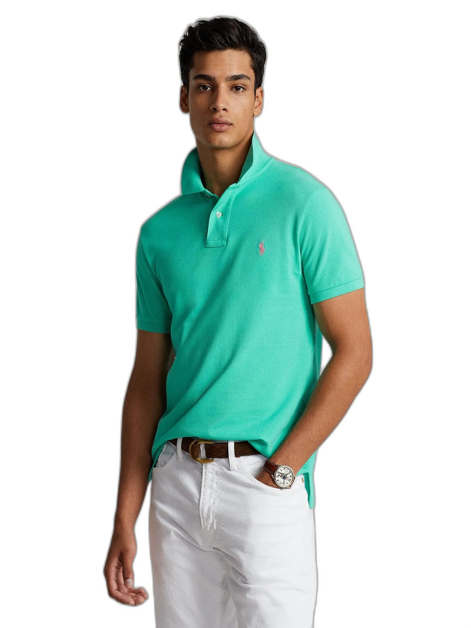 POLO RALPH LAUREN Polo Ralph Lauren  Custom Slim Fit Mesh Polo SUNSET GREEN/C3125 Size - M