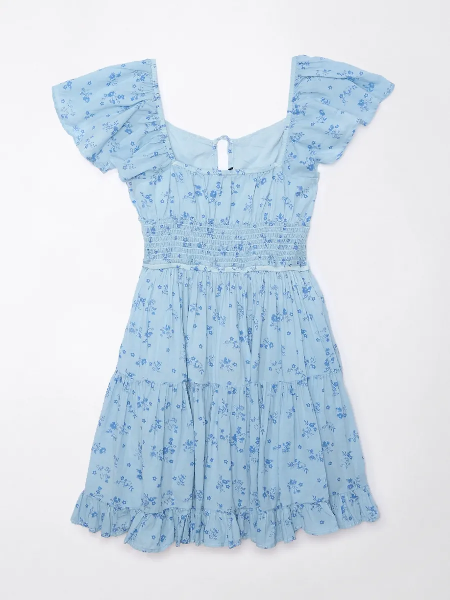 AMERICAN EAGLE WOMEN 7536 FLUTTER SLV ELASTIC WAIST MINI 401 LIGHT BLUE