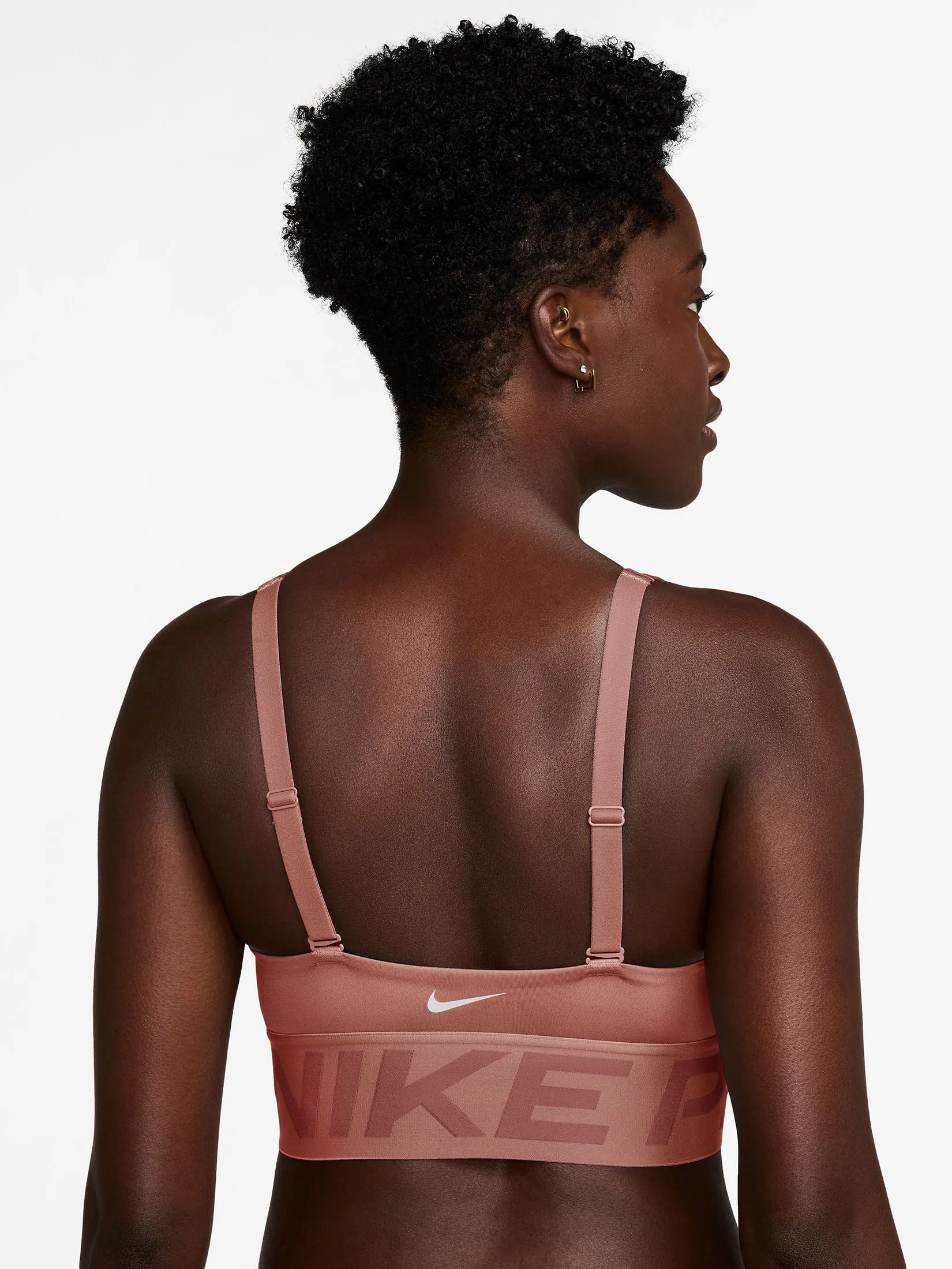 NIKE Women Sport Bar Pro Indy Plunge Medium Support HF7325-685 Rust Pink/Pink Quartz/White