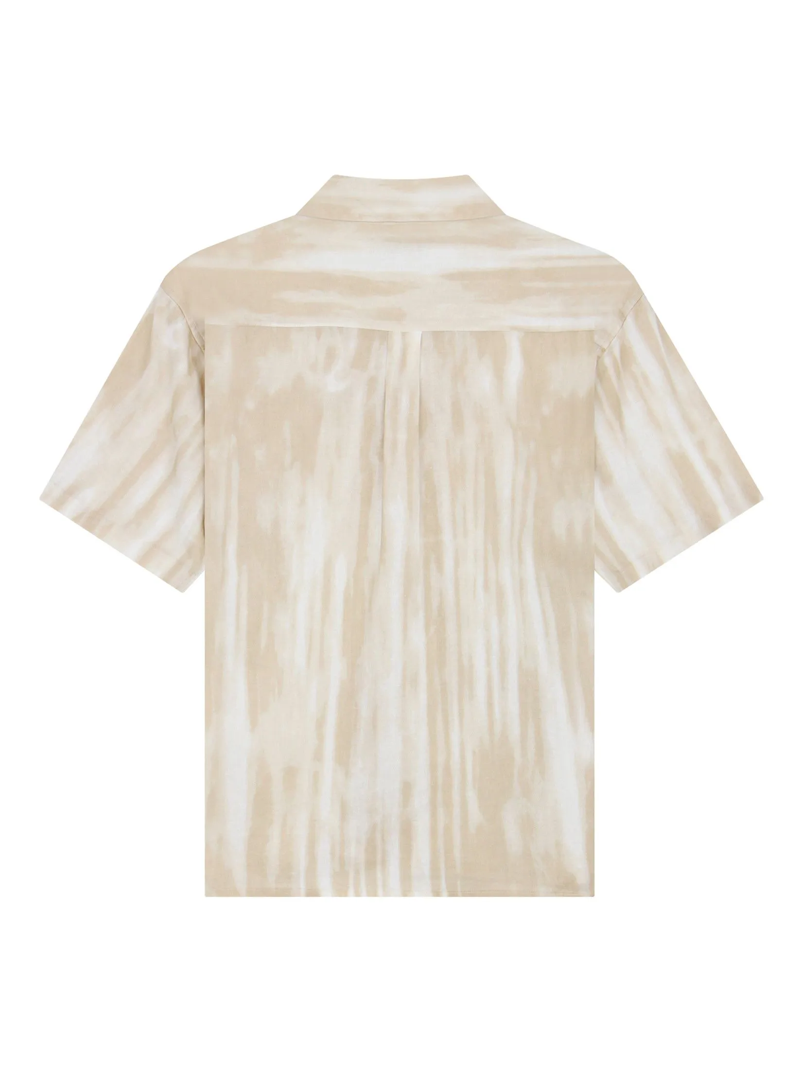 GIORDANO Men's Relax Printed Linen Shirt  Khaki x White