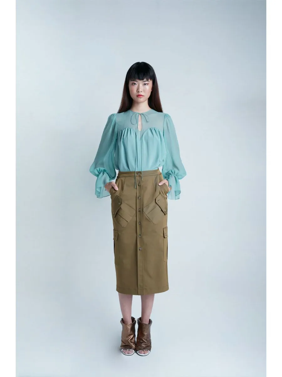 SENADA WOMEN OLIVE CARGO PENCIL SKIRT