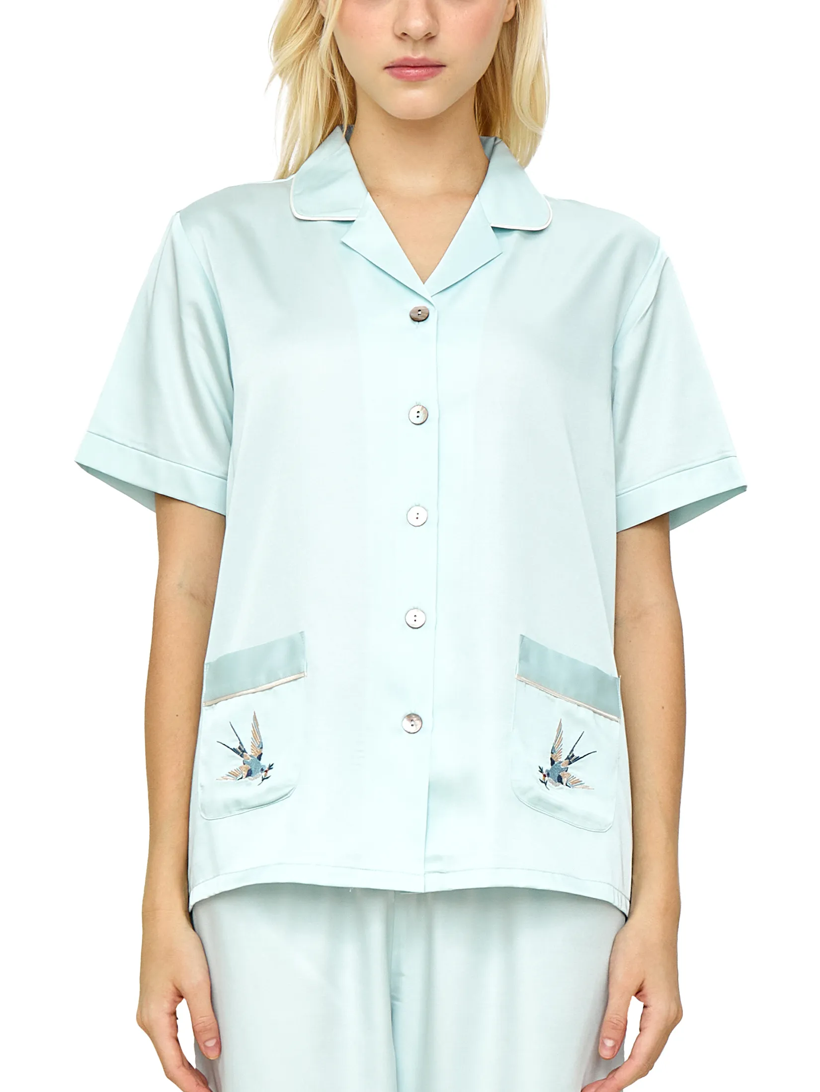 WACOAL Women Sleepwear Collection CAFE’ CATION short sleeved, long legged with fiber Collagen Saxe