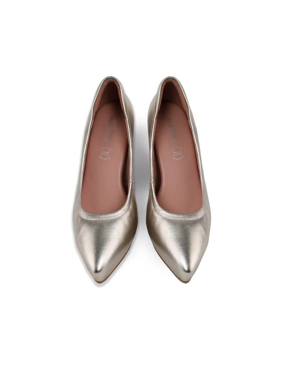 SIRENA Champagne Gold Leather Court Shoes Pointed Toe High Heel 3 inch Cinderella+Platform 15mm