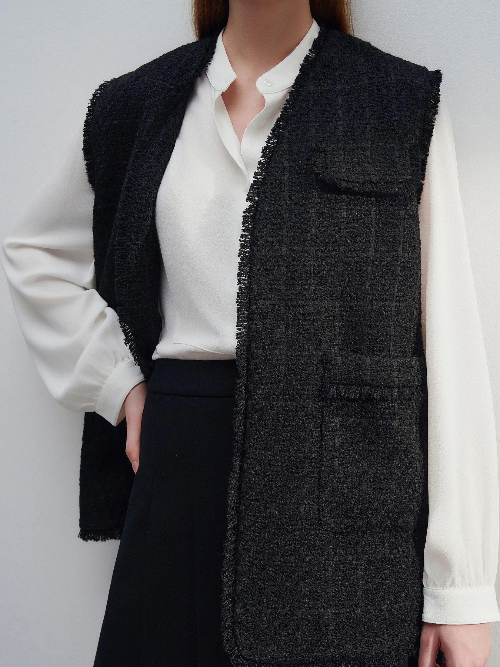 G2000 Women Clothing Tweed Open Front Waist Coat Regular Fit - Black