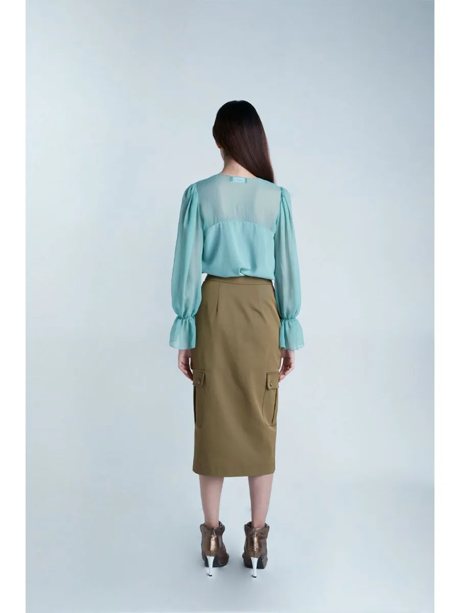 SENADA WOMEN OLIVE CARGO PENCIL SKIRT