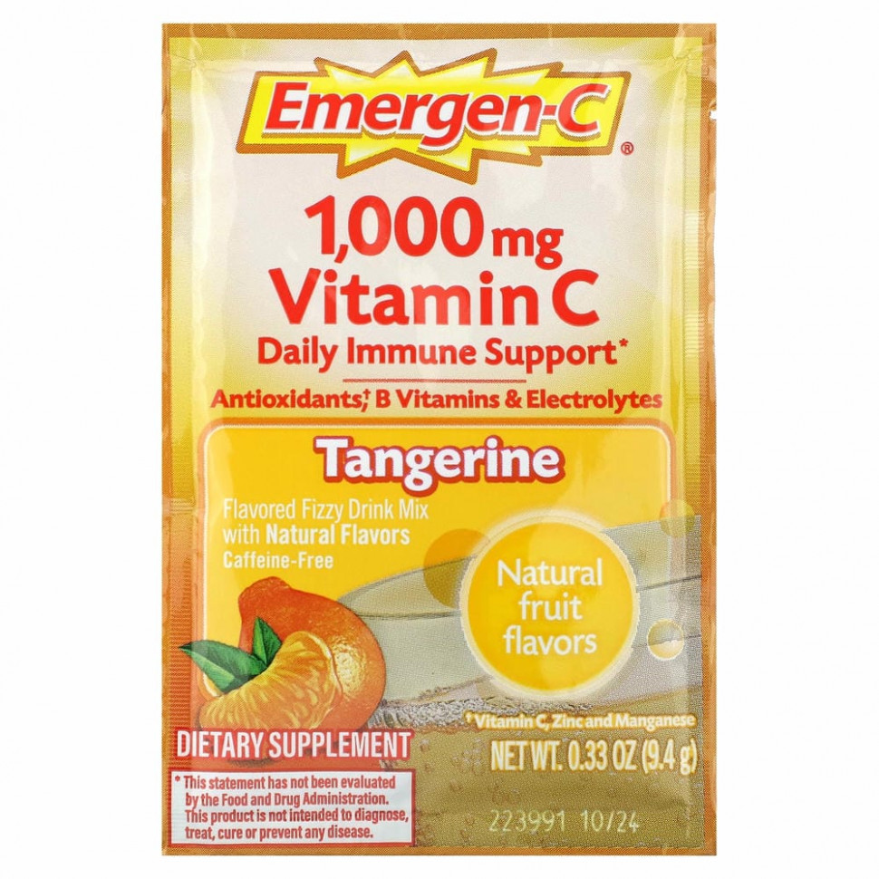 Emergen-C, Витамин C, смесь ароматизированных газированных напитков, мандарин, 1000 мг, 30 пакетиков по 9,4 г (0,33 унции)
