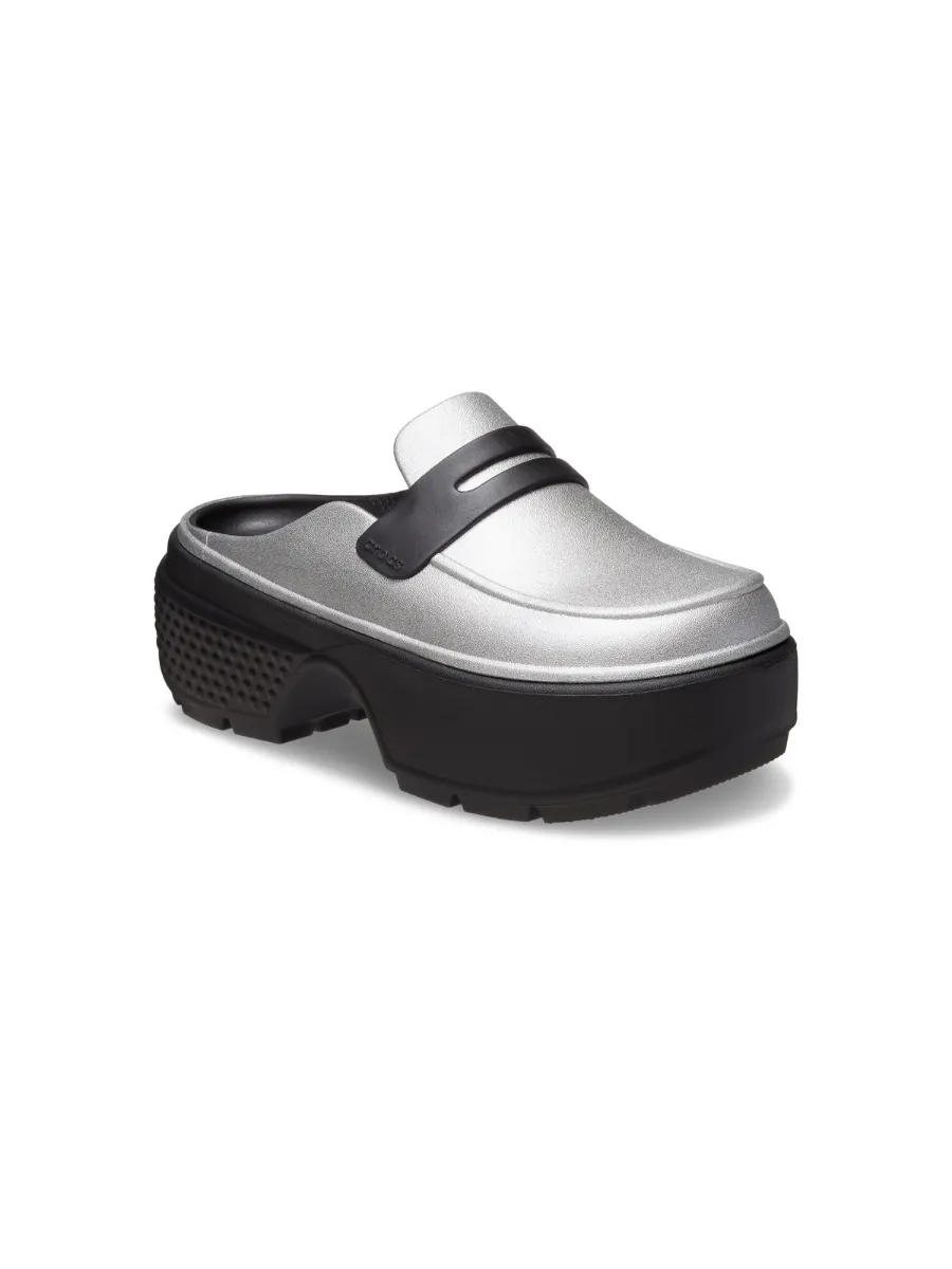 CROCS UNISEX STOMP METALLIC LOAFER  CLOG - SILVER/BLACK