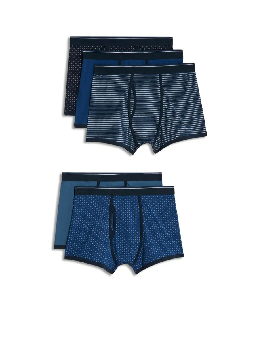 MARKS & SPENCER Men Trunks Pack Cotton Rich Cool & Fresh 5 pcs Navy Mix